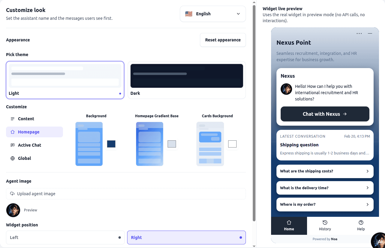 Widget setup and chatbot operations
